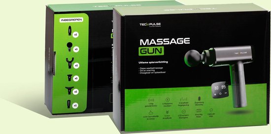 Techpulse Massage Gun - grijs inclusief 6 opzetstukken en koffer