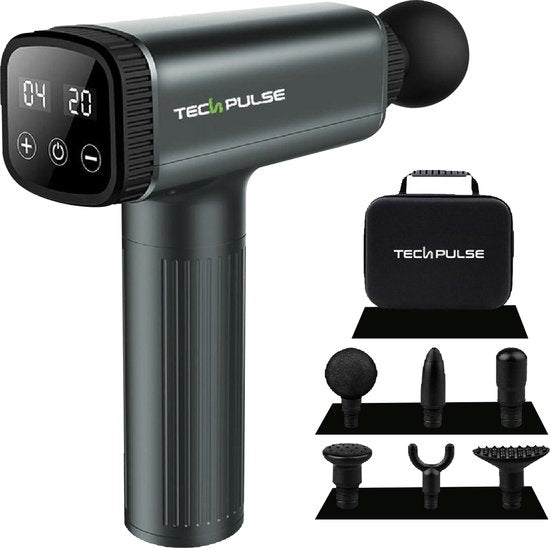 Techpulse Massage Gun - grijs inclusief 6 opzetstukken en koffer